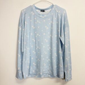 Emerson Road Pajama Shirt Womens Size Large Blue White Floral Long Sleeve